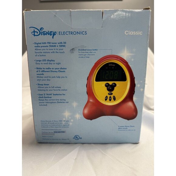 Vintage '03 Disney Mickey Mouse Alarm Clock Radio AM/FM Red Yellow Works! In Box - Picture 6 of 14